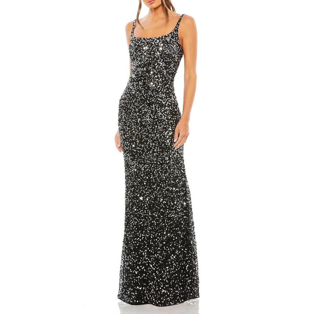 Mac Duggal Sequined Low Back Slip Gown Black New Sz 2 Prom